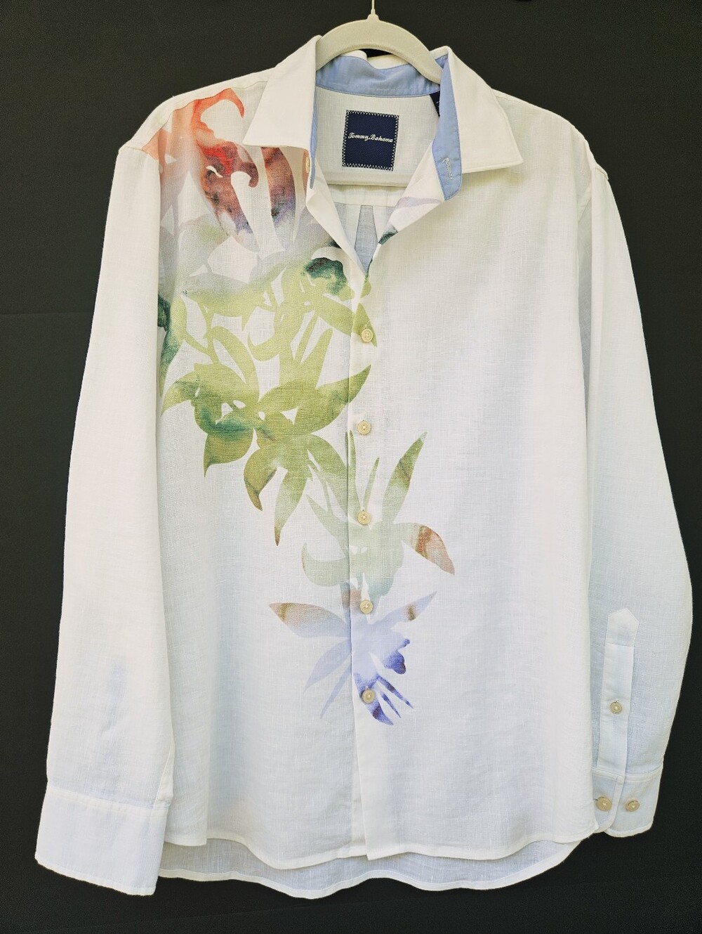 Tommy Bahama Men M White Linen Blend Tropical Floral Short Sleeve Shirt NWOT